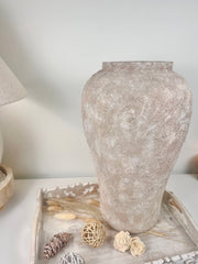 Minimalist Rustic Vase 19.5" tall Textured Hand-painted Ceramic - Beige washed
