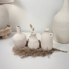 Set of 3 minimalist vases - hand painted and textured - off white