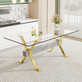Modern Tempered Glass Dining Table - Transparent with Gold Plated Metal Legs (no chairs included))