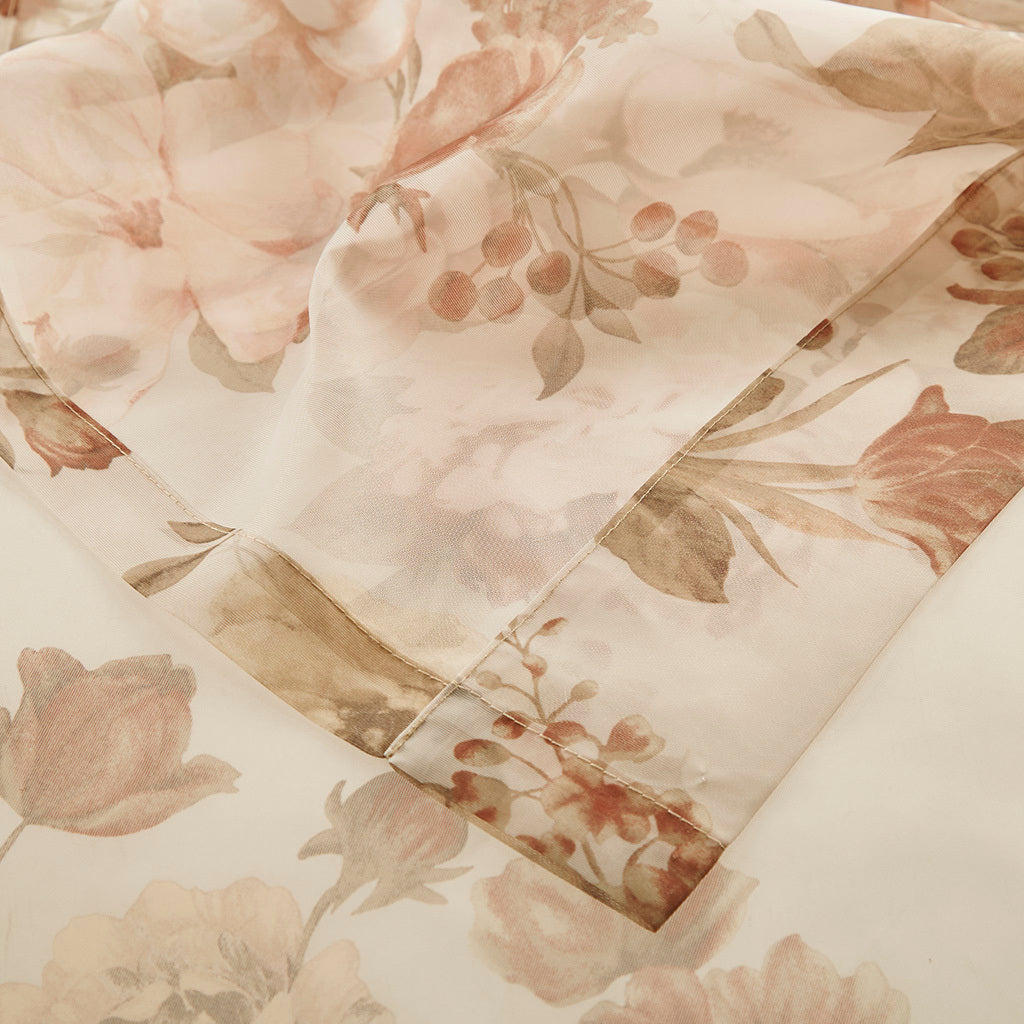 Printed Floral Rod Pocket and Back Tab Voile Sheer Curtain - Blush