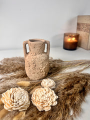 Minimalist rustic hand-painted textured small vase 5“ tall- Tan Beige
