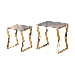 Nesting End Table Set of 2 With Gray Tempered Glass Table Set - Gold