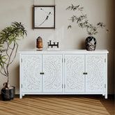 60'White Accent Cabinet with 4 Doors, Rustic Wood Sideboard Pantry Cabinet - Versatile Buffet Cabinet with Storage for Home Decor and Organization chic cabinet