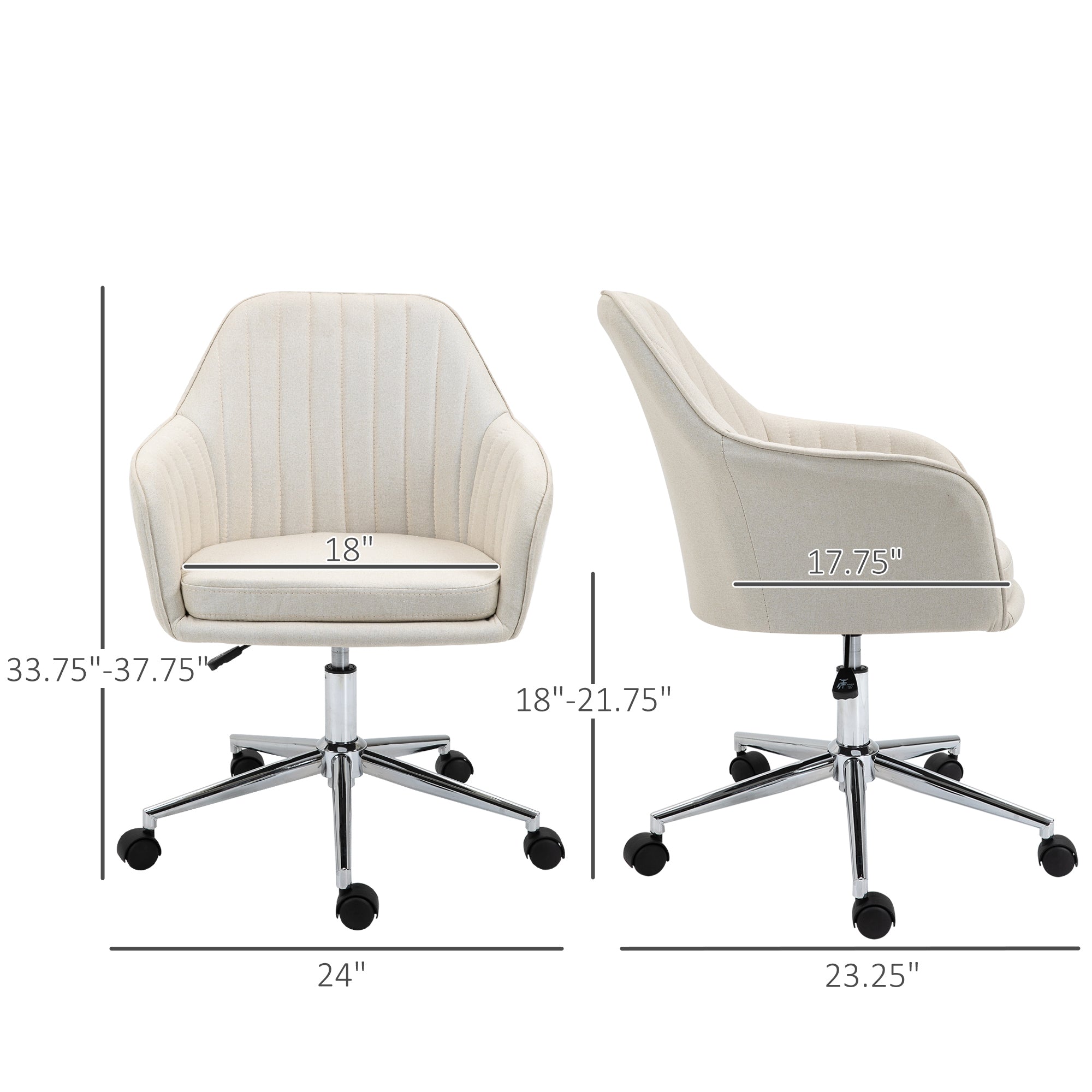 Mid-Back Task Chair, Fabric Home Office Chair, Swivel Desk Chair with Tub Shape Design & Lined Pattern Back - Beige