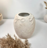 Minimalist Style Ceramic Vase with Bow 7", Painted and Textured by Hand - Cream Sand Washed