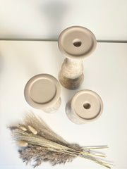 Set of 3 // Modern Ceramic Beige Washed Candle Holders (tall 7", medium 6", small 5")