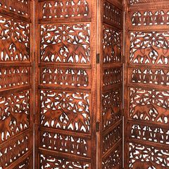 Handcrafted 4 Panel Carved Wood Room Divider Screen 80 Inch - Brown