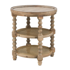 D23.5x25" Round 3-Tiered Side Tabel, Natural End Tabel - Brown