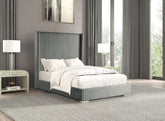 Gray Color Contemporary 1pc King Size Bed Fur Chenille Fabric Mattress Ready