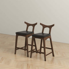 Set of 2 - Hester Solid Wood Upholstered Square Bar Chair - Black/Wood