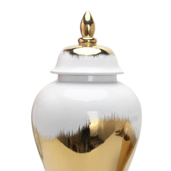 18.50"H Regal White Gold Gilded Ginger Jar with Removable Lid