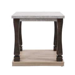 Mid-Century Rectangle End Table for Living Room, Wood Side Table with 2-Tier Storage Shelf - Grey Tabletop