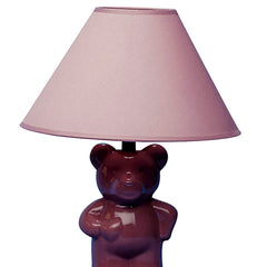 13" Tall Ceramic Table Lamp, Teddy Bear design with Pink finish, Linen Shade