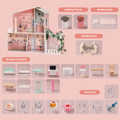 Stylish Dollhouse with Garden for 3+Kids - Green & Pink