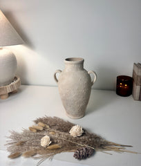 Minimalist Textured Hand-painted Ceramic Vase 12" tall - cream sand/off-white