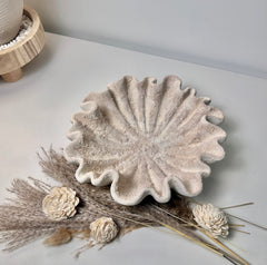 Minimalist Textured Flower Bowl Shape Tray 12x12x3“ - Cream