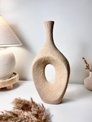 Art piece metal vase hand-painted and textured beige color 18.5’’ tall