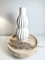 Minimalist Modern Ceramic Stripes Vase - White 14"