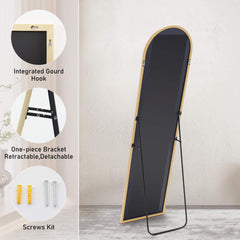 Floor Standing Mirror, Wall Mirror with Stand Aluminum Alloy Thin Frame,21''x64'',Gold-arched