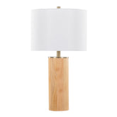 27" Contemporary Table Lamp in Ash Wood, Antique Brass, and White Linen