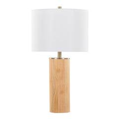 27" Contemporary Table Lamp in Ash Wood, Antique Brass, and White Linen
