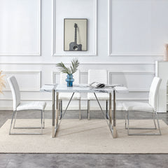 Dining Table Chairs Set for 4, Rectangular Dining Room Table Set, Faux Marble Modern Dining Table & Leather Chairs for Kitchen Dining Room, White