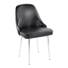 Contemporary Dining Chair with Chrome Frame and Black Faux Leather (Set of 2)