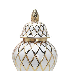 16.50"H White and Gold Ceramic Decorative Ginger Jar Vase