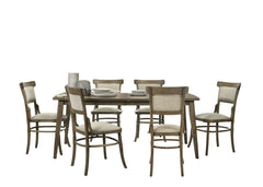 Vintage Walnut 7 Piece 72" Dining Table Set with Off White Fabric Dining Chairs