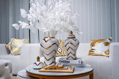 12.50"H Timeless White Gilded Waves Ginger Jar with Removable Lid