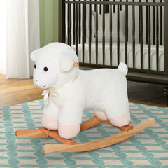 Rocking Horse Sheep, Nursery Stuffed Animal Ride On Rocker for Kids, Wooden Plush, White