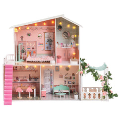 Stylish Dollhouse with Garden for 3+Kids - Green & Pink