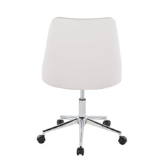 Contemporary Swivel Task Chair with Casters in Chrome Metal and White Faux Leather