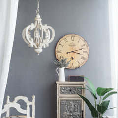 French Country Wood Chandelier, 6-Light Farmhouse Pendant Light Fixture with Adjustable Chain