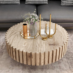 Modern minimalist circular coffee table 31.4'' with natural wood texture, stable and durable, enhancing spatial aesthetics suitable for living rooms, study rooms and offices.