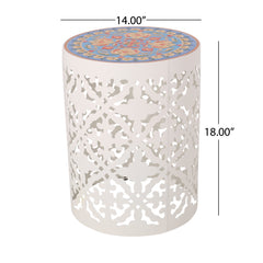 Mosaic Metal Fram Side Table - White