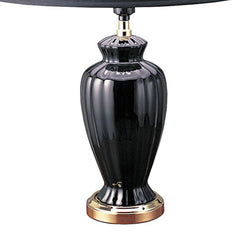 26" Tall Ceramic Table Lamp, Urn-Shaped with Black finish, Linen Shade