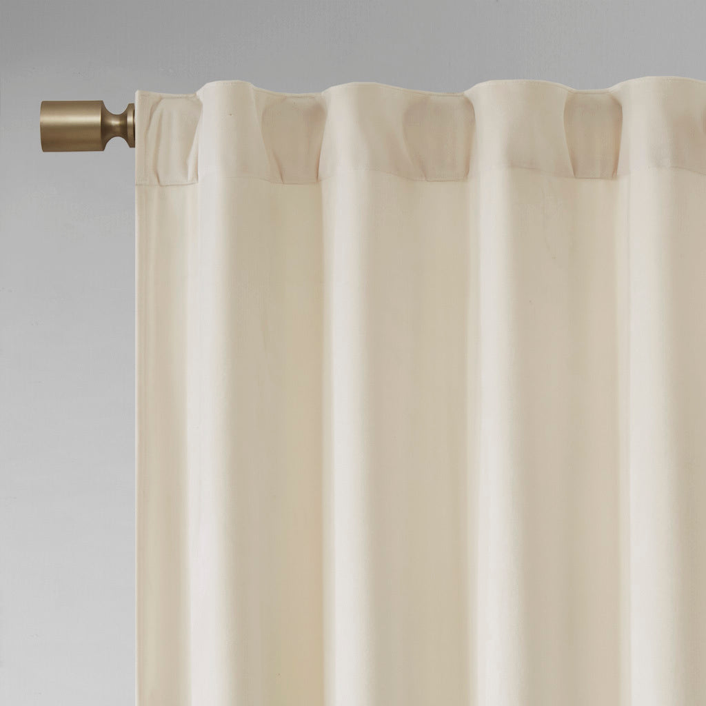Room Darkening Poly Velvet Rod Pocket/Back Tab Curtain Panel Pair - Ivory