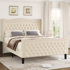 Lift Up Velvet beige King Size Bed