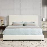 King Size White Boucle Upholstered Platform Bed
