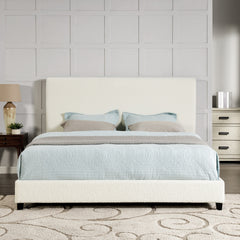 King Size White Boucle Upholstered Platform Bed