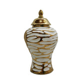 12.50"H Charming White and Gold Ginger Jar with Removable Lid