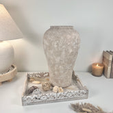 Minimalist Rustic Vase 19.5" tall Textured Hand-painted Ceramic - Beige wash