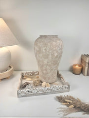 Minimalist Rustic Vase 19.5" tall Textured Hand-painted Ceramic - Beige washed
