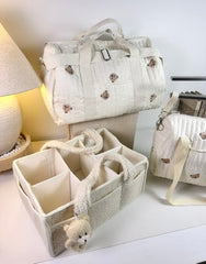 Set of 3 Stroller Bag, Travel Bag and Caddy Diaper Bag for Baby Essentials - Cream