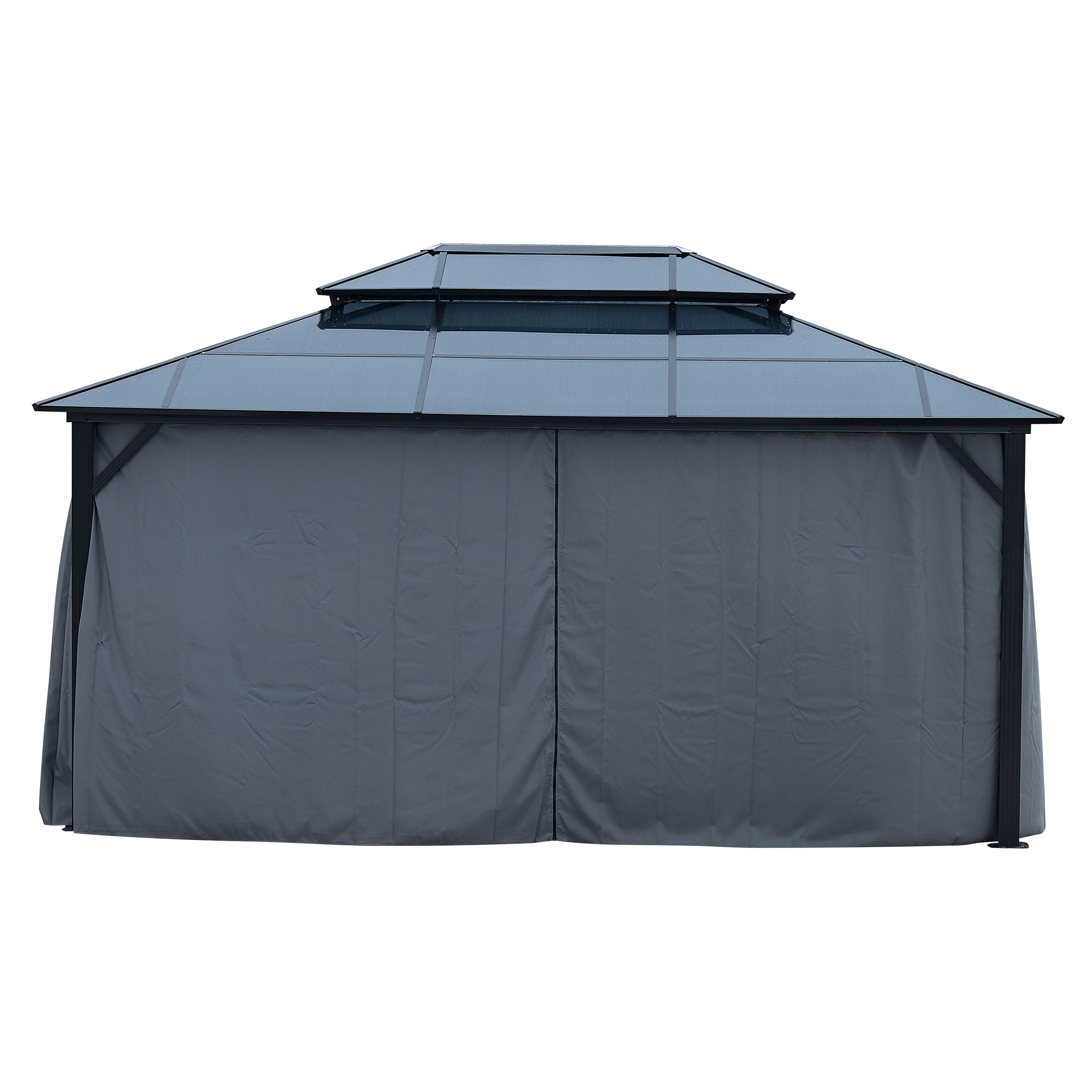 10'x13' Hardtop Gazebo, Outdoor Polycarbonate Double Roof Canopy, Aluminum Frame Permanent Pavilion with Curtains and Netting, Sunshade for Garden, Patio, Lawns