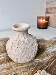 Minimalist rustic hand-painted textured small bud vase 8“ tall- Cream Sand wash