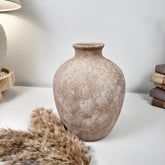 Minimalist Hand-Painted Textured Ceramic Vase 10" tall - Beige Washed