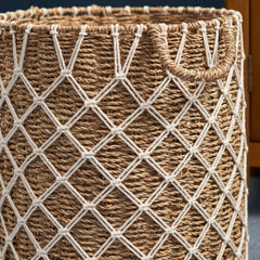 Round Water Hyacinth Woven Laundry Basket with Handles - 15" x 15" x 18.5" - Natural Brown