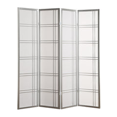 4-Panel Room Divider Screen, Silver Wood+Paper